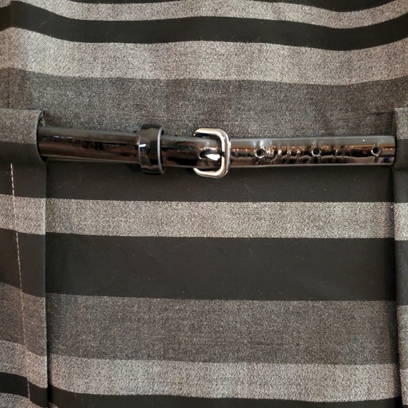 Calvin Klein Belted Midi Shift Dress Size 4 Capped Sleeved Striped Black & Gray - Picture 4 of 6